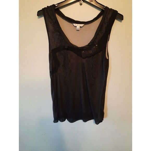 CAbi -Black Sheer Chiffon Overlay Sleeveless Jeweled Bubble Tank Top #155 MEDIUM - Picture 1 of 4